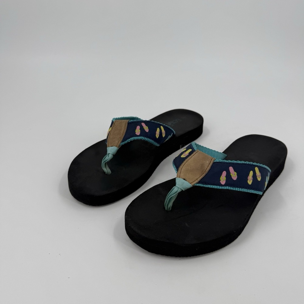ECSA Women's Black Flip Flop Sandals Turquoise Flip Flop Print Casual Beach 9